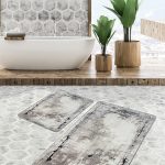 2'li Set Siyah- Füme Zeminde Bohem Motifli Antika Desenli Eskitme Motifli Etnik Motifler  2'li Banyo & Mutfak Paspas Takımı Realhomes