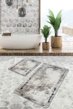 - PaspasTakimi-2li-Set518-Gorsel - Realhomes  2'li Set Beyaz Zeminde Eskitme Motifli Duvar Desenli Vintage Eskitme Motifli  2'li Banyo & Mutfak Paspas Takımı Realhomes