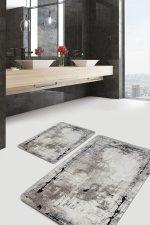 - PaspasTakimi-2li-Set518-Gorsel-2 - Realhomes  2'li Set Beyaz Zeminde Eskitme Motifli Duvar Desenli Vintage Eskitme Motifli  2'li Banyo & Mutfak Paspas Takımı Realhomes