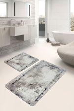 - PaspasTakimi-2li-Set518-Gorsel-5 - Realhomes  2'li Set Beyaz Zeminde Eskitme Motifli Duvar Desenli Vintage Eskitme Motifli  2'li Banyo & Mutfak Paspas Takımı Realhomes