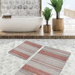 2'li Set Krem - Bej Zeminde Örgü Motifli Etnik Desenli Eskitme Motifli Etnik Motifler  2'li Banyo & Mutfak Paspas Takımı Realhomes