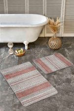 - Realhomes - Realhomes  2'li Set Renkli Zeminde Kilim Motifli Baklava Desenli Etnik Motifler Vintage  2'li Banyo & Mutfak Paspas Takımı Realhomes