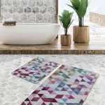 2'li Set Lacivert Zeminde Eskitme Motifli Retro Desenli Eskitme Motifli Klasik  2'li Banyo & Mutfak Paspas Takımı Realhomes