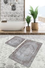 - PaspasTakimi-2li-Set521-Gorsel - Realhomes 2'li Set Renkli Zeminde Kilim Motifli Hereke Desenli Avangarde Eskitme Motifli 2'li Banyo & Mutfak Paspas Takımı Realhomes