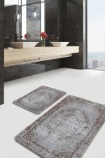 - PaspasTakimi-2li-Set521-Gorsel-2 - Realhomes 2'li Set Renkli Zeminde Kilim Motifli Hereke Desenli Avangarde Eskitme Motifli 2'li Banyo & Mutfak Paspas Takımı Realhomes