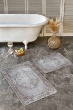 - Realhomes - Realhomes 2'li Set Renkli Zeminde Kilim Motifli Hereke Desenli Avangarde Eskitme Motifli 2'li Banyo & Mutfak Paspas Takımı Realhomes