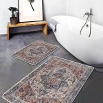 2'li Set Lacivert Zeminde Yağlı Boya Motifli Modern Sanat Desenli Modern Sade & Şık  2'li Banyo & Mutfak Paspas Takımı Realhomes