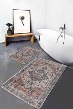 - PaspasTakimi-2li-Set523-Gorsel - Realhomes  2'li Set Renkli Zeminde Soyut Motifli Kilim Desenli Eskitme Motifli Avangarde  2'li Banyo & Mutfak Paspas Takımı Realhomes