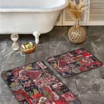 2'li Set Gold Zeminde Çerçeveli Motifli Geleneksel Desenli Geometrik Klasik  2'li Banyo & Mutfak Paspas Takımı Realhomes