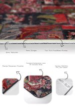 2'li Set Siyah - Kırmızı Zeminde Patchwork Motifli Kanaviçe Desenli Vintage Floral  2'li Banyo & Mutfak Paspas Takımı Realhomes