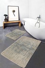 2'li Set Krem Zeminde Eskitme Motifli Geometrik Desenli Eskitme Motifli Vintage  2'li Banyo & Mutfak Paspas Takımı Realhomes