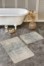 2'li Set Krem Zeminde Eskitme Motifli Geometrik Desenli Eskitme Motifli Vintage  2'li Banyo & Mutfak Paspas Takımı Realhomes