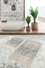 2'li Set Krem Zeminde Eskitme Motifli Geometrik Desenli Eskitme Motifli Vintage  2'li Banyo & Mutfak Paspas Takımı Realhomes