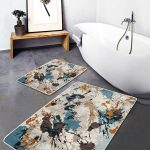 2'li Set Gold - Siyah Zeminde Mermer Motifli Kanvas Desenli Modern Sade & Şık  2'li Banyo & Mutfak Paspas Takımı Realhomes