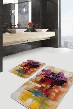 2'li Set Boyama Zeminde Fırça Darbeleri Motifli Boya Desenli Modern Klasik Salon & Oturma Odası  2'li Banyo & Mutfak Paspas Takımı Realhomes