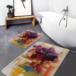 2'li Set Siyah Zeminde Kilim Motifli Geometrik Desenli Vintage Geometrik  2'li Banyo & Mutfak Paspas Takımı Realhomes