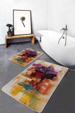 2'li Set Boyama Zeminde Fırça Darbeleri Motifli Boya Desenli Modern Klasik Salon & Oturma Odası  2'li Banyo & Mutfak Paspas Takımı Realhomes