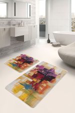 2'li Set Boyama Zeminde Fırça Darbeleri Motifli Boya Desenli Modern Klasik Salon & Oturma Odası  2'li Banyo & Mutfak Paspas Takımı Realhomes