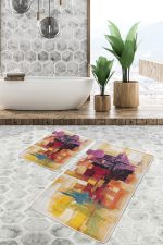 2'li Set Boyama Zeminde Fırça Darbeleri Motifli Boya Desenli Modern Klasik Salon & Oturma Odası  2'li Banyo & Mutfak Paspas Takımı Realhomes