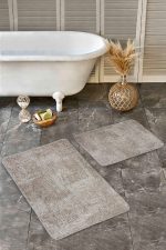 2'li Set Ekru Zeminde Örgü Motifli Eskitme Desenli Vintage Eskitme Motifli  2'li Banyo & Mutfak Paspas Takımı Realhomes