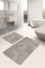 2'li Set Ekru Zeminde Örgü Motifli Eskitme Desenli Vintage Eskitme Motifli  2'li Banyo & Mutfak Paspas Takımı Realhomes