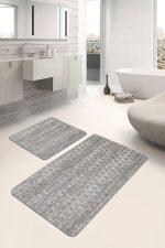 - PaspasTakimi-2li-Set530-Gorsel-5 - Realhomes  2'li Set Bej Zeminde Üçgen Örgü Motifli Hasır Desenli Vintage Eskitme Motifli  2'li Banyo & Mutfak Paspas Takımı Realhomes