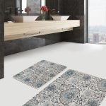 2'li Set Kırmızı Zeminde Yöresel Motifli Kilim Desenli Eskitme Motifli Avangarde  2'li Banyo & Mutfak Paspas Takımı Realhomes