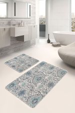 - PaspasTakimi-2li-Set531-Gorsel-2 - Realhomes 2'li Set Bej - Mavi Zeminde Artdeco Motifli Geleneksel Desenli Etnik Motifler Vintage 2'li Banyo & Mutfak Paspas Takımı Realhomes