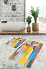 - PaspasTakimi-2li-Set532-Gorsel-1 - Realhomes  2'li Set Renkli Zeminde Soyut Motifli Sulu Boya Desenli Klasik Modern  2'li Banyo & Mutfak Paspas Takımı Realhomes