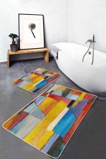 - PaspasTakimi-2li-Set532-Gorsel-2 - Realhomes  2'li Set Renkli Zeminde Soyut Motifli Sulu Boya Desenli Klasik Modern  2'li Banyo & Mutfak Paspas Takımı Realhomes