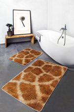 2'li Set Kahverengi Zeminde Zürafa Motifli Post Desenli Sade & Şık Klasik  2'li Banyo & Mutfak Paspas Takımı Realhomes