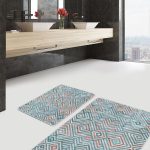 2'li Set Siyah Zeminde Çerçeve Motifli Geometrik Desenli Eskitme Motifli Klasik  2'li Banyo & Mutfak Paspas Takımı Realhomes