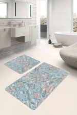 - PaspasTakimi-2li-Set534-Gorsel-2 - Realhomes  2'li Set Açık Mavi Zeminde Renkli Motifli Geometrik Desenli Geometrik Klasik  2'li Banyo & Mutfak Paspas Takımı Realhomes