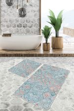 - PaspasTakimi-2li-Set534-Gorsel-4 - Realhomes  2'li Set Açık Mavi Zeminde Renkli Motifli Geometrik Desenli Geometrik Klasik  2'li Banyo & Mutfak Paspas Takımı Realhomes