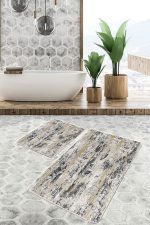 - PaspasTakimi-2li-Set535-Gorsel - Realhomes  2'li Set Renkli Zeminde Soyut Motifli Duvar Desenli Eskitme Motifli Vintage  2'li Banyo & Mutfak Paspas Takımı Realhomes