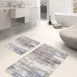 2'li Set Mavi Zeminde Örme Motifli Antik Desenli Eskitme Motifli Vintage  2'li Banyo & Mutfak Paspas Takımı Realhomes