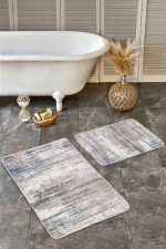 - Realhomes - Realhomes  2'li Set Düz Zeminde Halı Motifli Çizik Desenli Eskitme Motifli Sade & Şık  2'li Banyo & Mutfak Paspas Takımı Realhomes