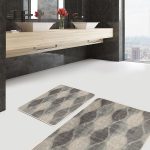 2'li Set Krem - Gri Zeminde Geometrik Motifli Kanvas Desenli Geometrik Sade & Şık  2'li Banyo & Mutfak Paspas Takımı Realhomes
