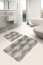 2'li Set Krem Zeminde Klasik Motifli Geometrik Desenli Geometrik Sade & Şık  2'li Banyo & Mutfak Paspas Takımı Realhomes