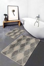 2'li Set Krem Zeminde Klasik Motifli Geometrik Desenli Geometrik Sade & Şık  2'li Banyo & Mutfak Paspas Takımı Realhomes