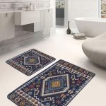 2'li Set Siyah - Füme Zeminde Geometrik Motifli Mozaik Desenli Geometrik Klasik  2'li Banyo & Mutfak Paspas Takımı Realhomes