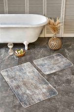 - Realhomes - Realhomes  2'li Set Krem Zeminde Antik Motifli Eskitme Desenli Eskitme Motifli Klasik  2'li Banyo & Mutfak Paspas Takımı Realhomes