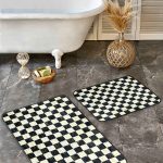 2'li Set Gold - Siyah Zeminde Modern Sanat Motifli Altın Desenli Geometrik Modern  2'li Banyo & Mutfak Paspas Takımı Realhomes