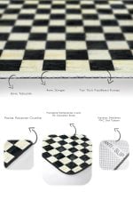 2'li Set Siyah - Beyaz Zeminde Eskitme Motifli Dama Desenli Geometrik Klasik  2'li Banyo & Mutfak Paspas Takımı Realhomes