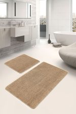 - PaspasTakimi-2li-Set543-Gorsel - Realhomes  2'li Set Bej Zeminde Hasır Motifli Jüt Desenli Sade & Şık Vintage  2'li Banyo & Mutfak Paspas Takımı Realhomes