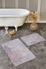 - Realhomes - Realhomes  2'li Set Gri Zeminde Eskitme Motifli Antik Desenli Eskitme Motifli Sade & Şık  2'li Banyo & Mutfak Paspas Takımı Realhomes