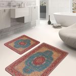 2'li Set Gri - Gold Zeminde Altın Motifli Kanvas Desenli Sade & Şık Klasik  2'li Banyo & Mutfak Paspas Takımı Realhomes