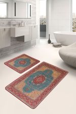 - PaspasTakimi-2li-Set545-Gorsel - Realhomes  2'li Set Kırmızı Zeminde Osmanlı Motifli Uşak Desenli Vintage Avangarde  2'li Banyo & Mutfak Paspas Takımı Realhomes