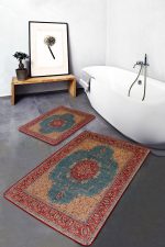 - PaspasTakimi-2li-Set545-Gorsel-2 - Realhomes  2'li Set Kırmızı Zeminde Osmanlı Motifli Uşak Desenli Vintage Avangarde  2'li Banyo & Mutfak Paspas Takımı Realhomes