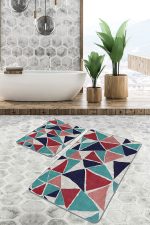 - PaspasTakimi-2li-Set546-Gorsel - Realhomes 2'li Set Gri Zeminde Üçgen Motifli Geometrik Desenli Geometrik Sade & Şık 2'li Banyo & Mutfak Paspas Takımı Realhomes